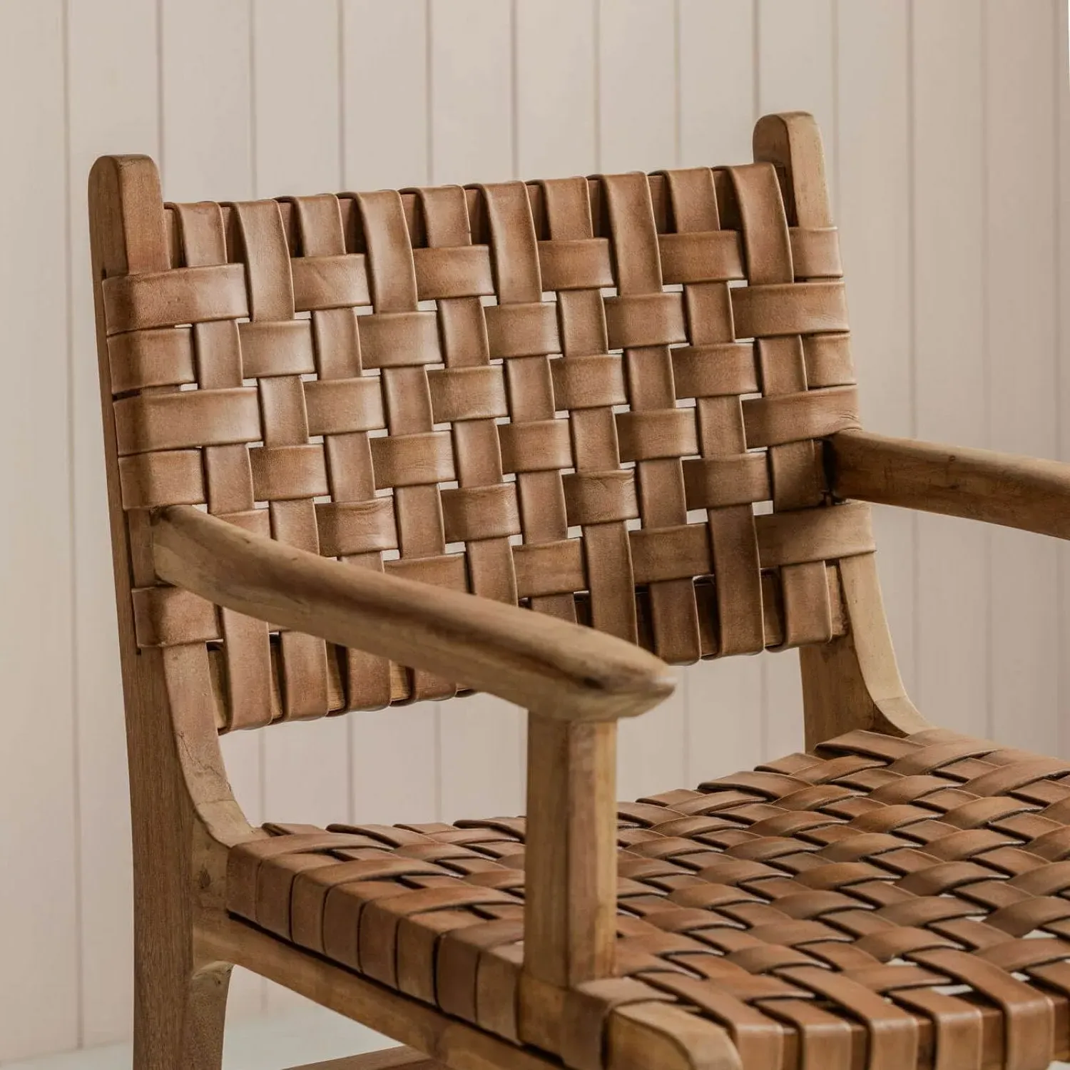 Ivan Leather Armchair - Golden Brown, Acacia Wood