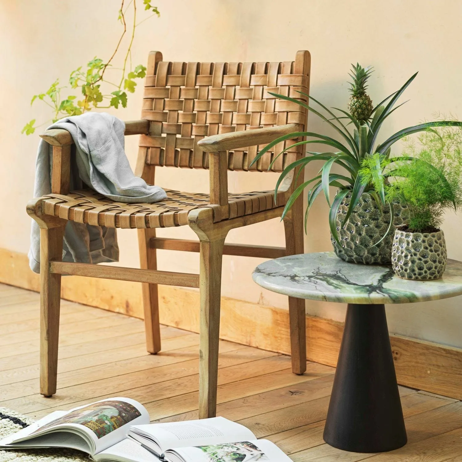 Ivan Leather Armchair - Golden Brown, Acacia Wood image