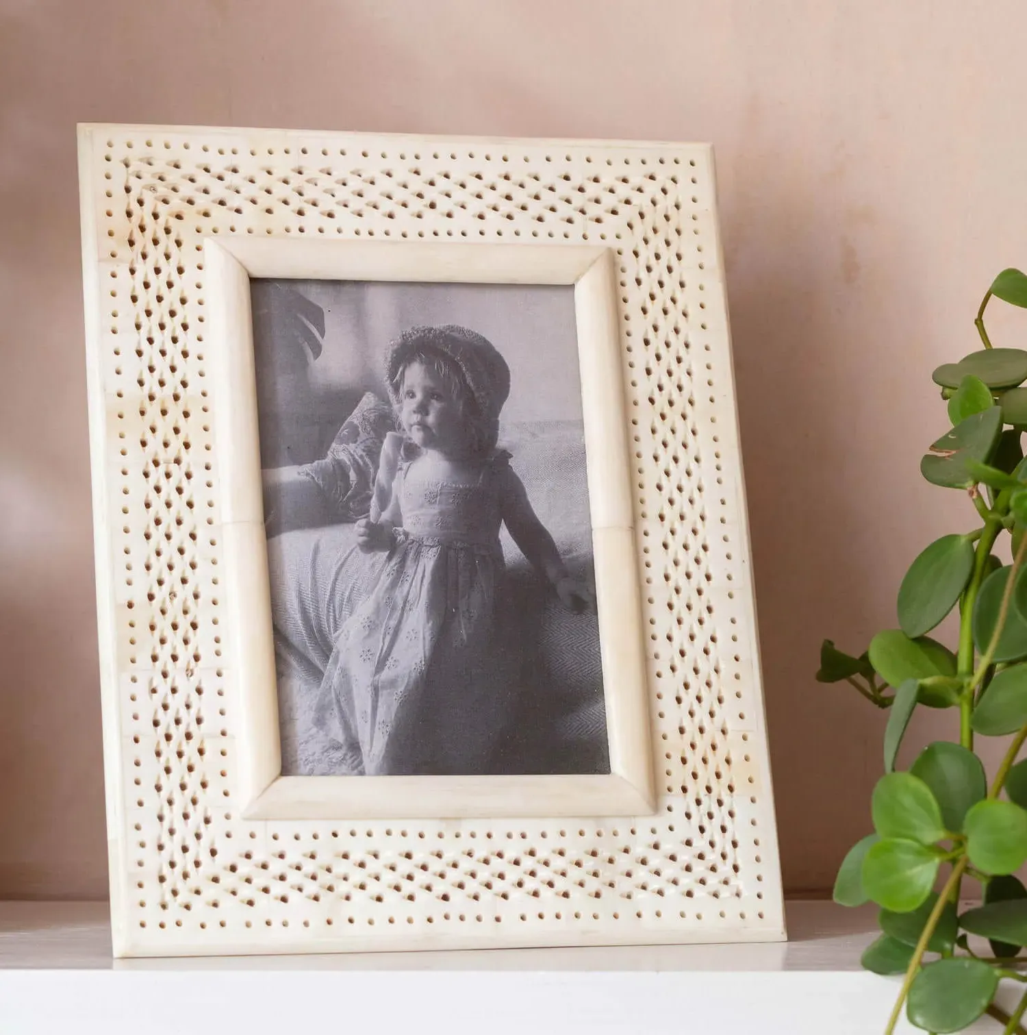 Jaali Bone Inlay Photo Frame - Bone image