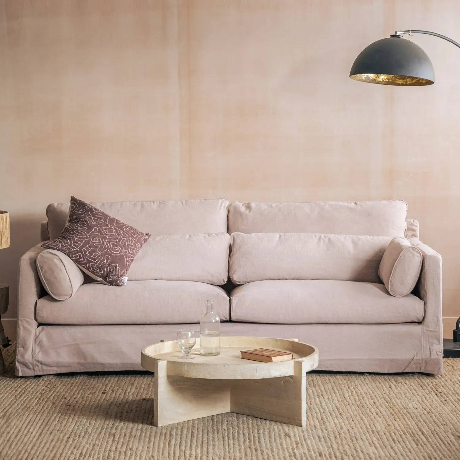 Jasmine 3-Seater Sofa with Cushions - Powder Pink, Cotton Linen image