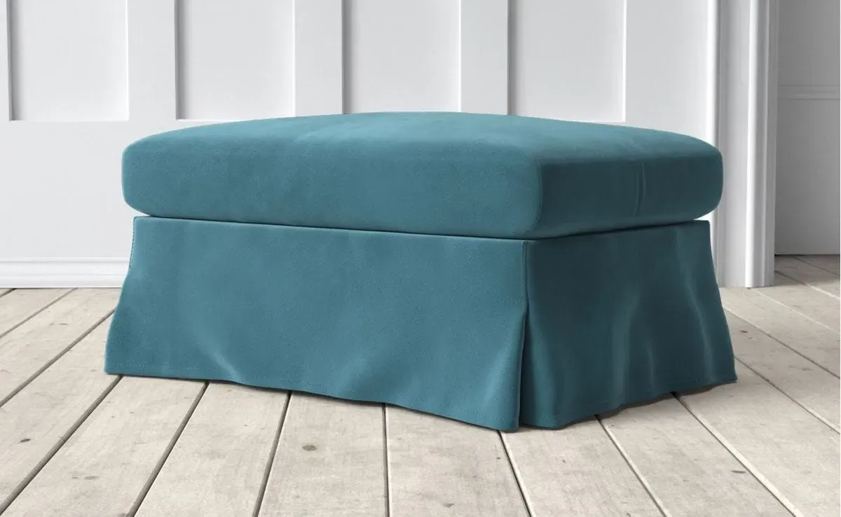 Jasmine Small Footstool - Blue, Velvet