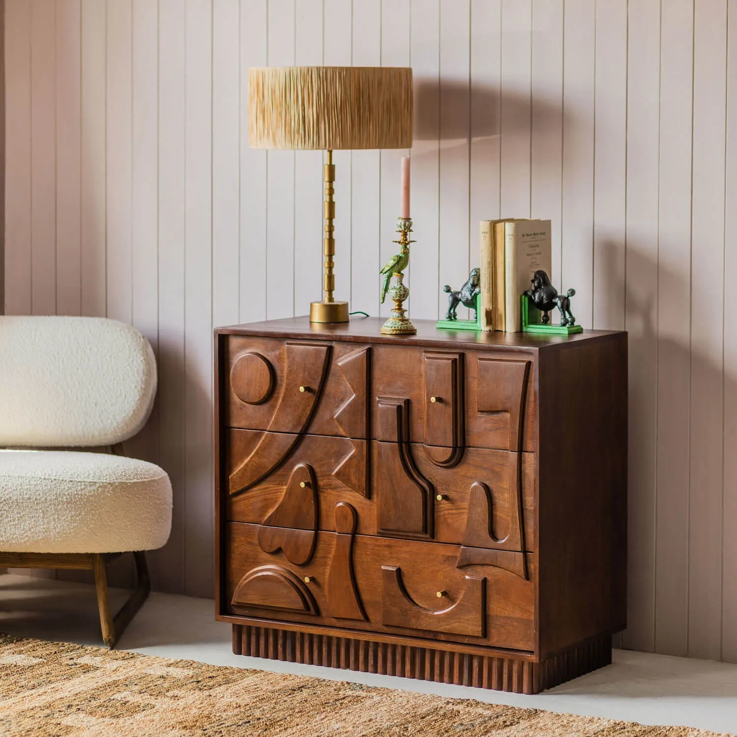 Jesse Three Drawer Chest of Drawers - Dark Golden, Mango Wood