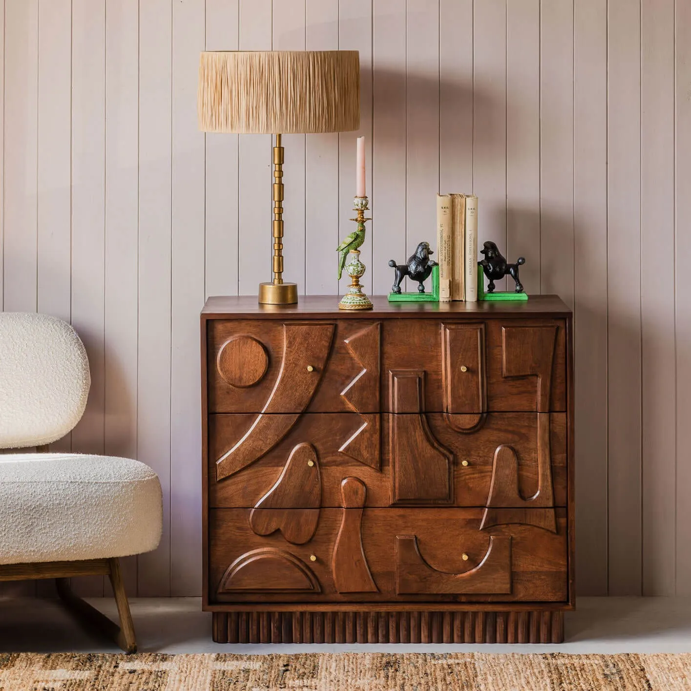 Jesse Three Drawer Chest of Drawers - Dark Golden, Mango Wood