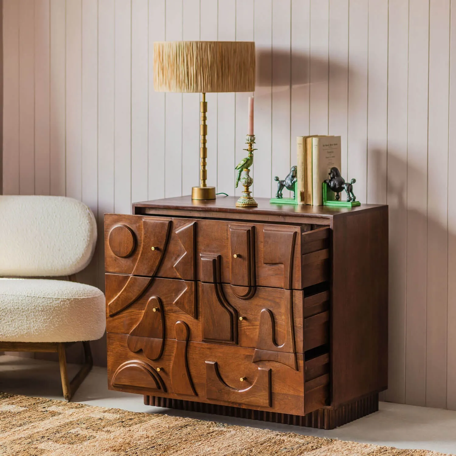 Jesse Three Drawer Chest of Drawers - Dark Golden, Mango Wood