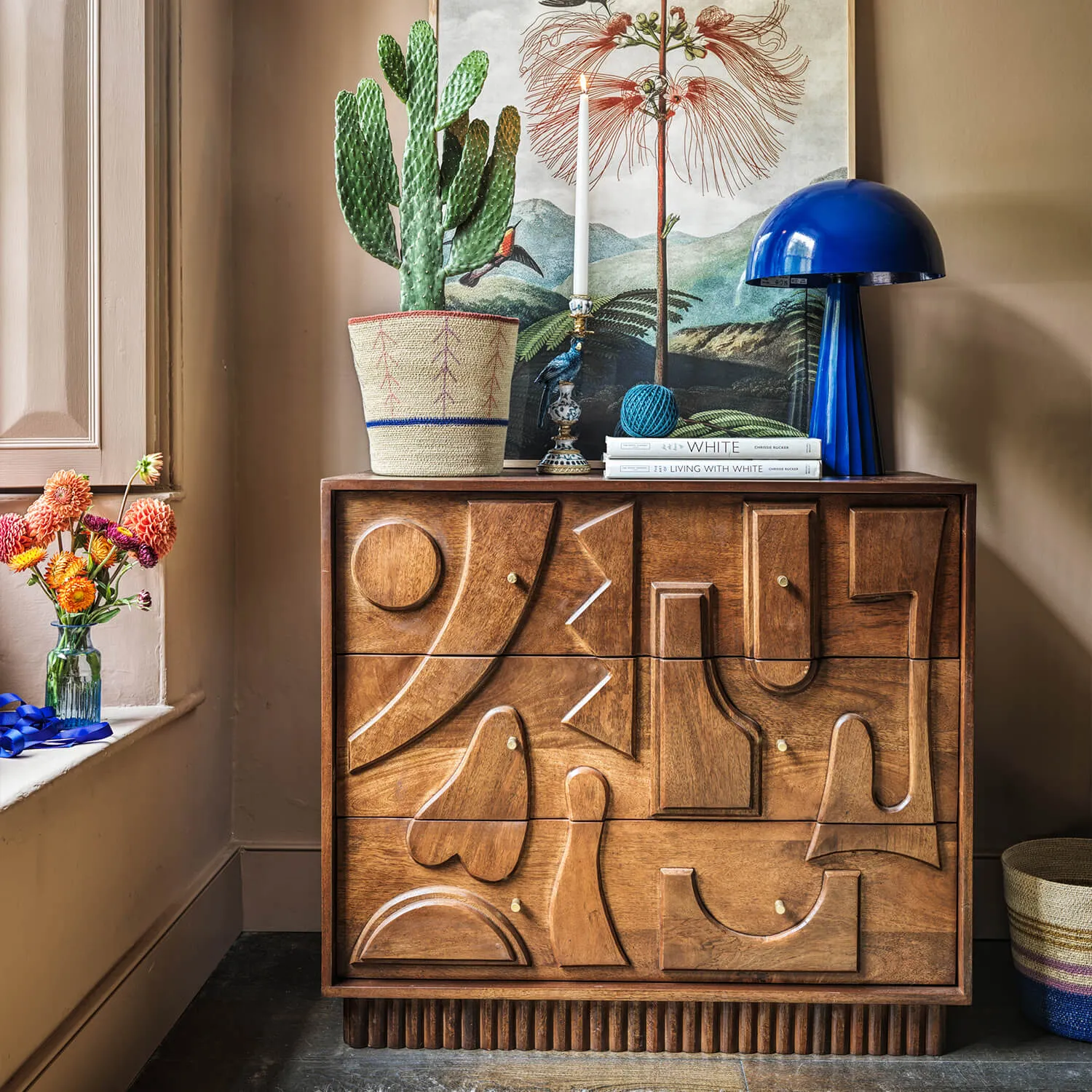 Jesse Three Drawer Chest of Drawers - Dark Golden, Mango Wood