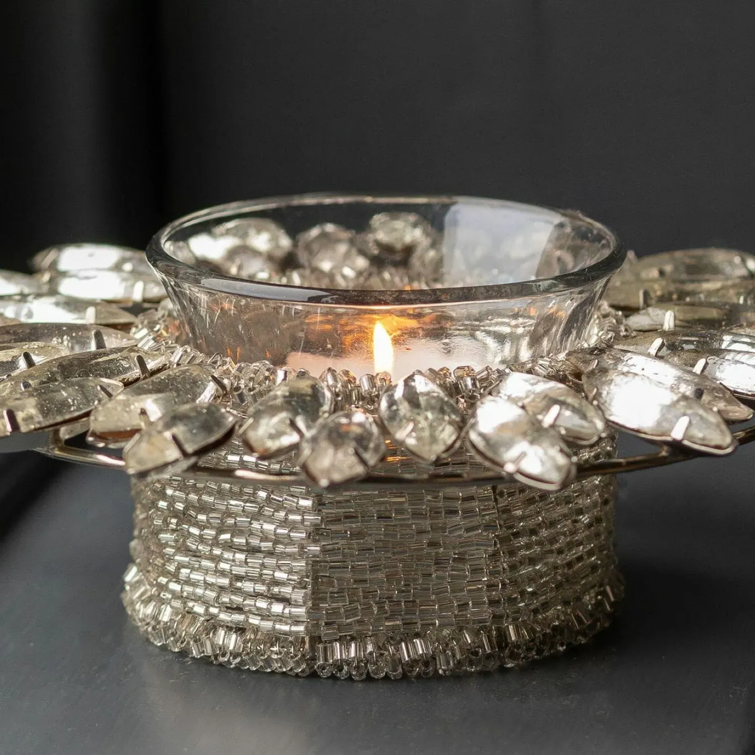Jewelled Tealight Holder - Silver