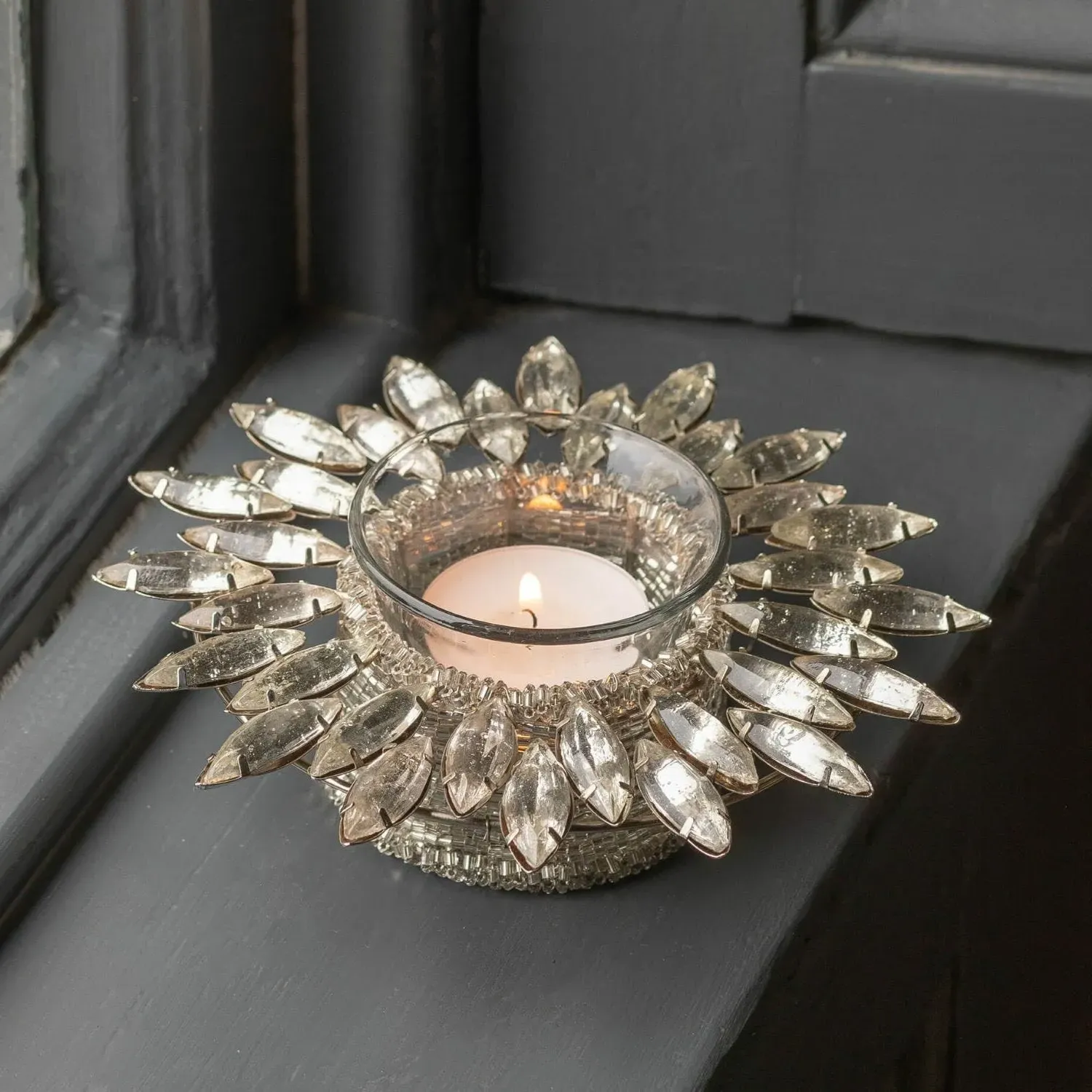 Jewelled Tealight Holder - Silver image