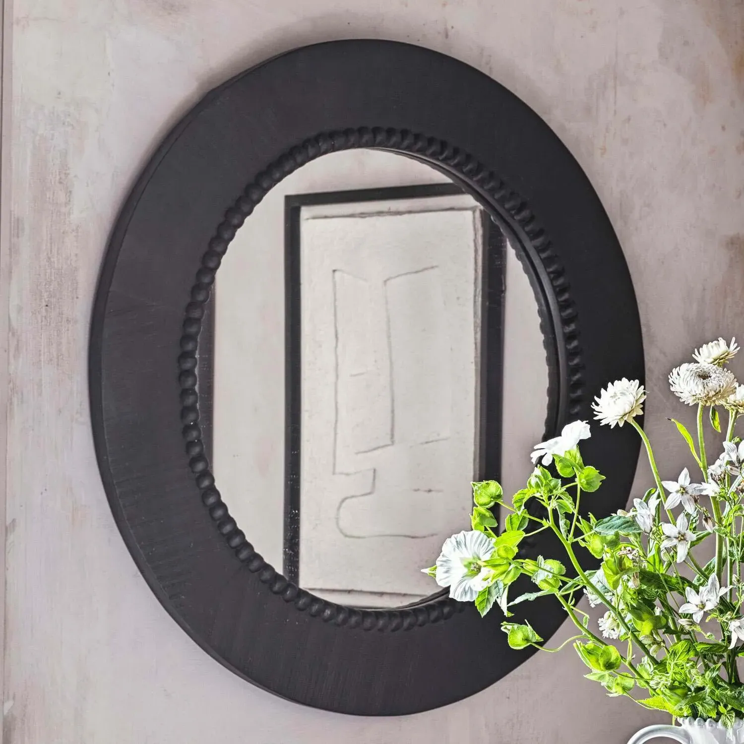 Jonas Round Wall Mirror - Black, Mango Wood