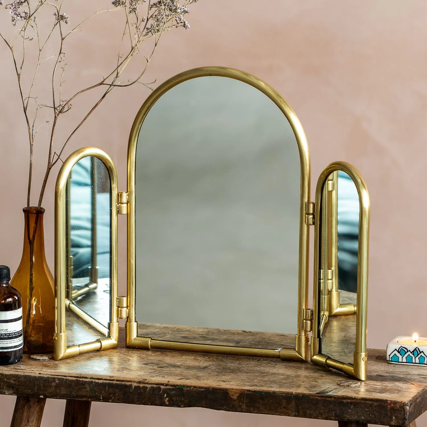 Jules Triple Table Top Mirror - Antique Gold image