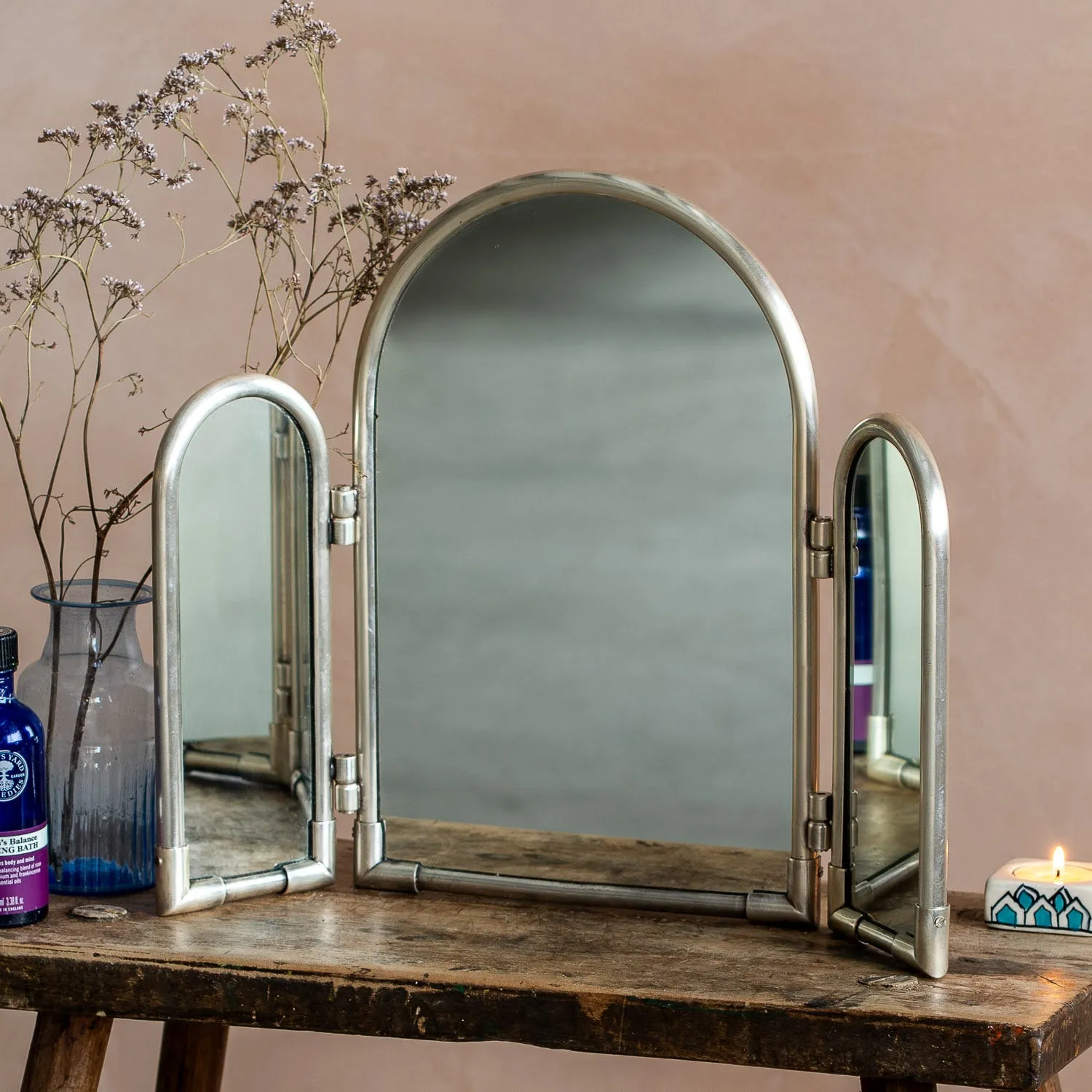 Jules Triple Table Top Mirror - Antique Silver