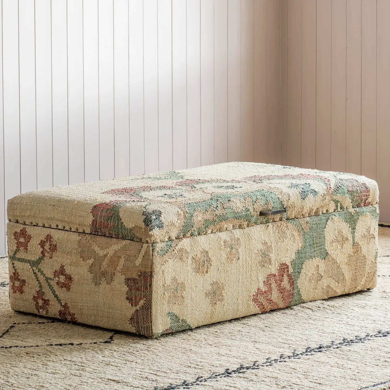 June Jute Ottoman with Storage - Floral