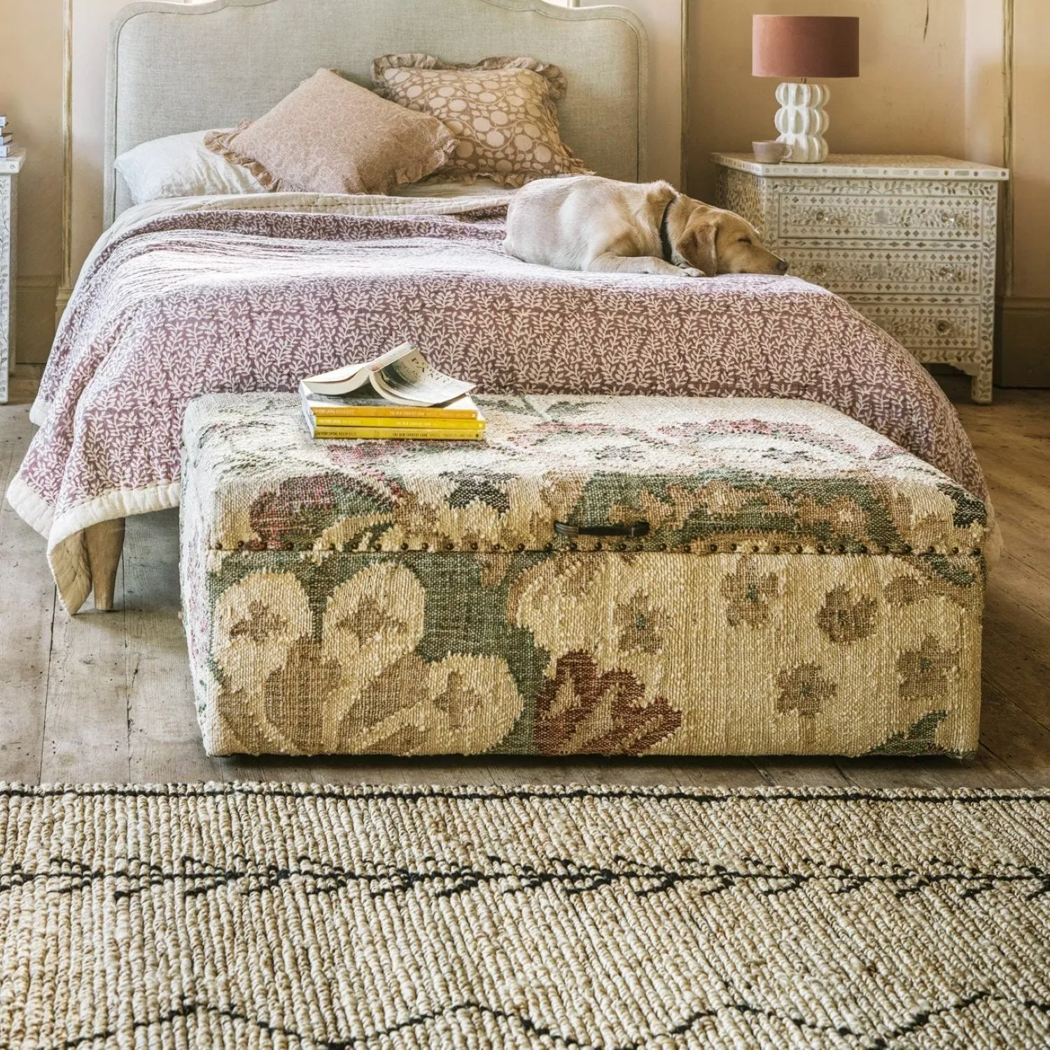 June Jute Ottoman with Storage - Floral