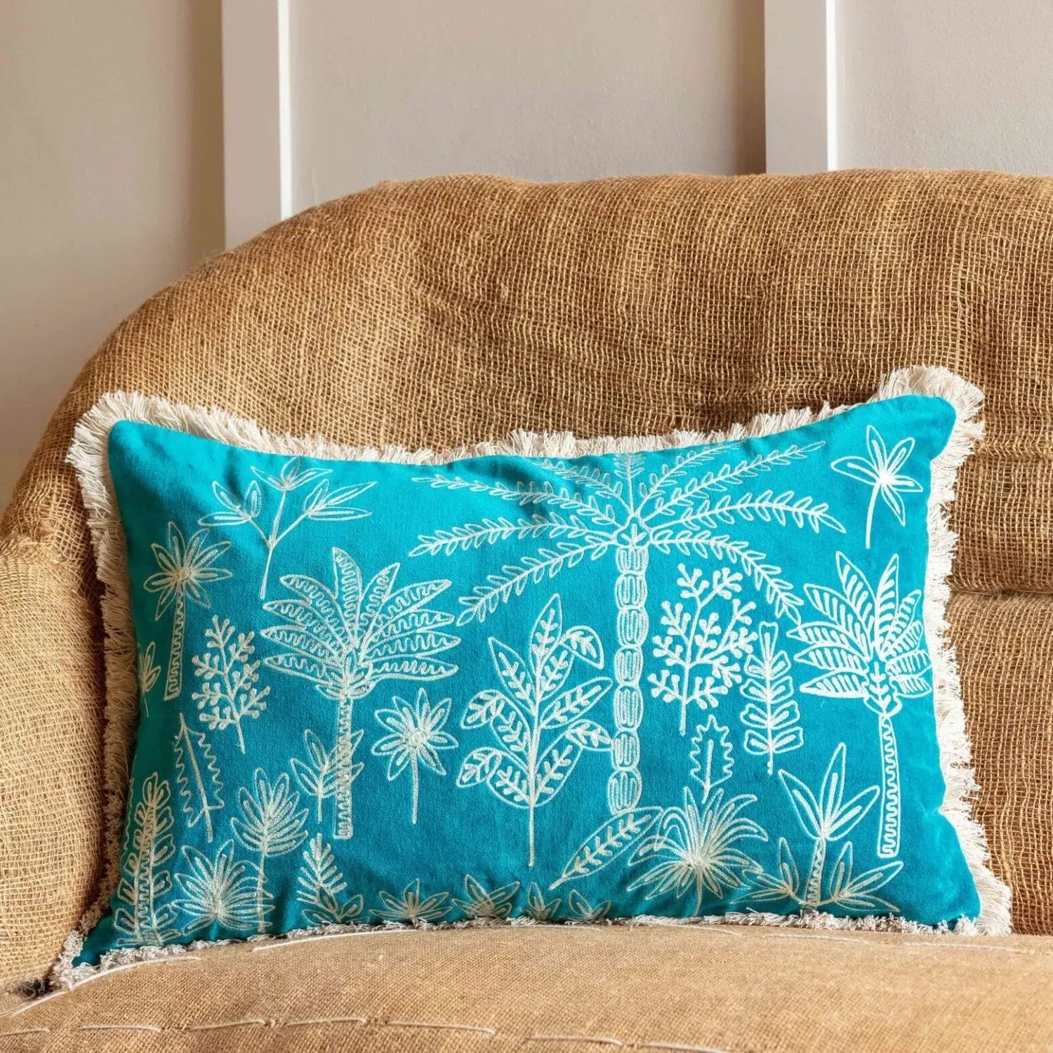 Jungle Crewel Work Cushion - Navy Blue, Cotton