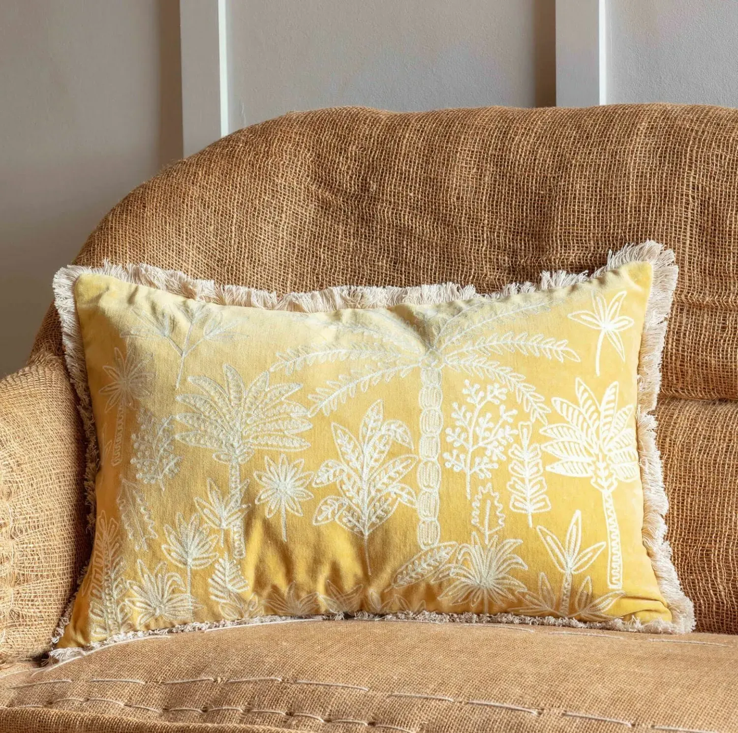 Jungle Crewel Work Cushion - Petrol Green, Cotton