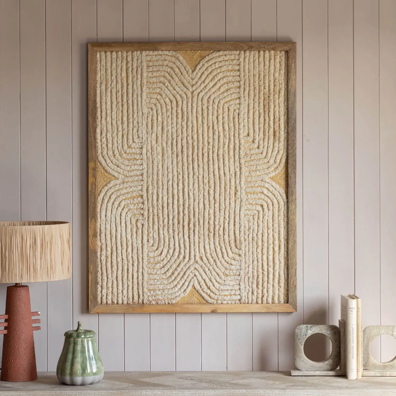 Jute Wall Art - White, Mango Wood image