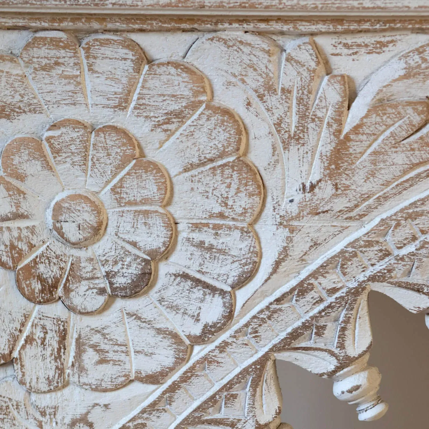 Kaia Carved Wood Console Table - White, Mango Wood