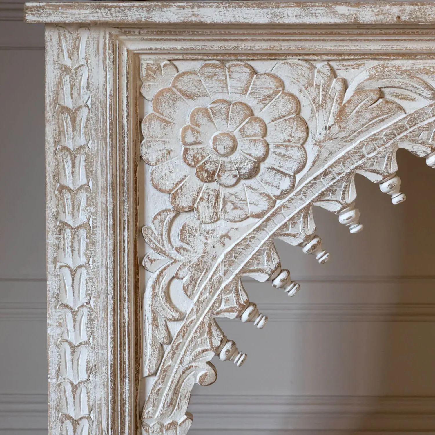 Kaia Carved Wood Console Table - White, Mango Wood