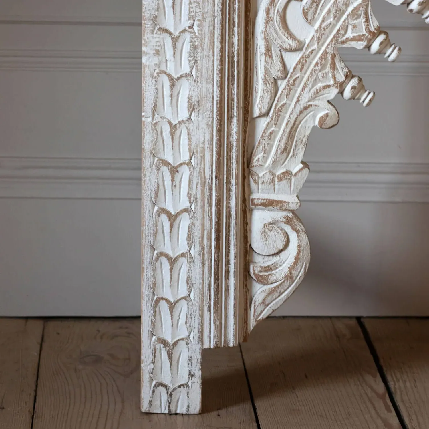 Kaia Carved Wood Console Table - White, Mango Wood