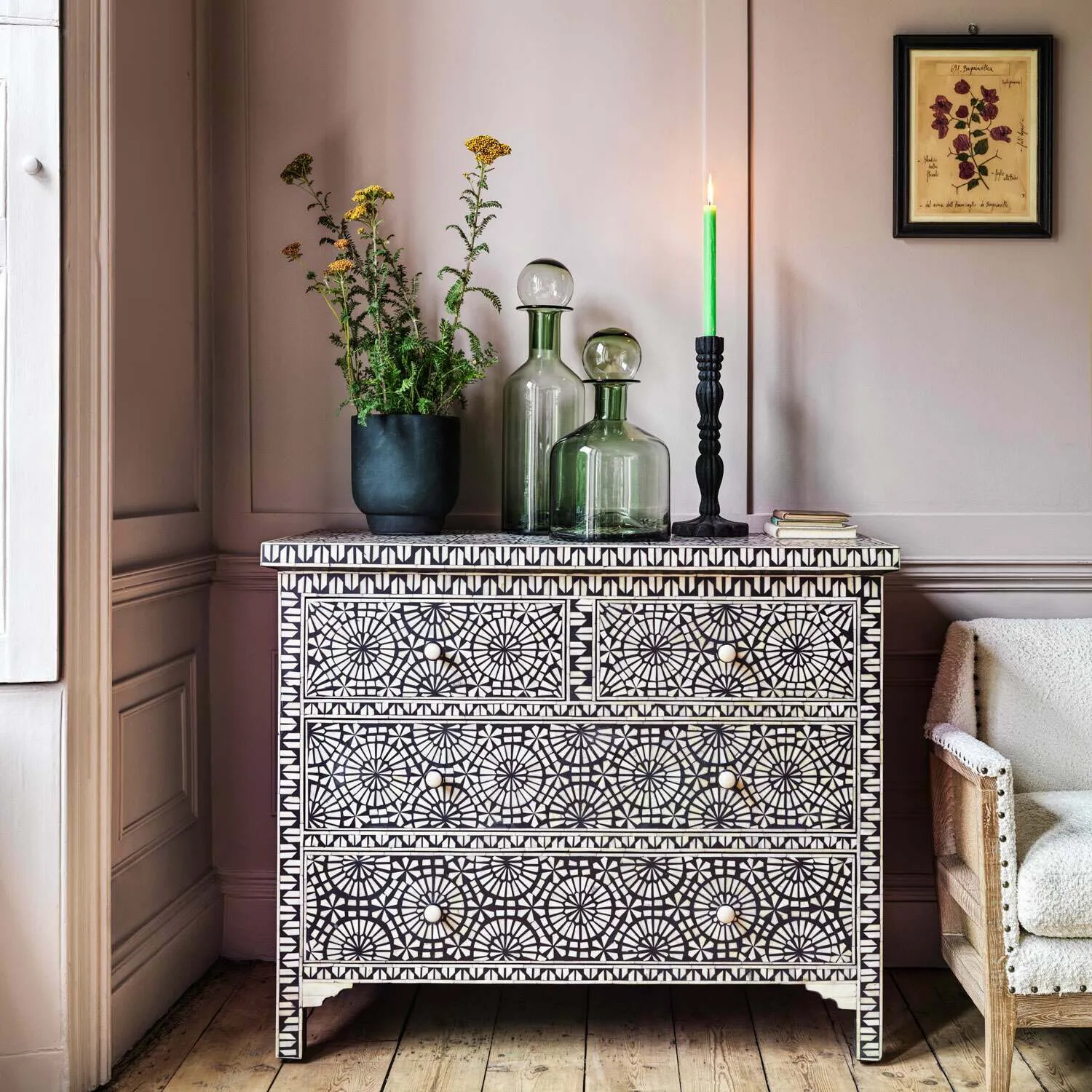 Kaleidoscope Four Drawer Chest - Black, Bone Inlay image