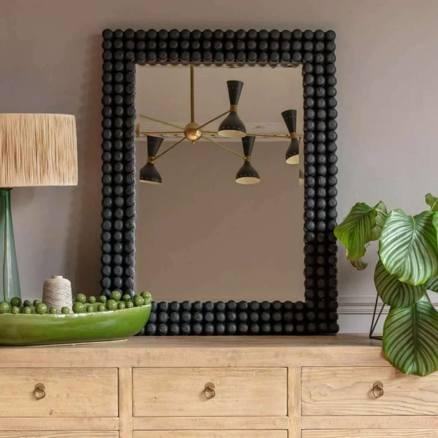 Kali Bobbin Mirror - Black, Mango Wood