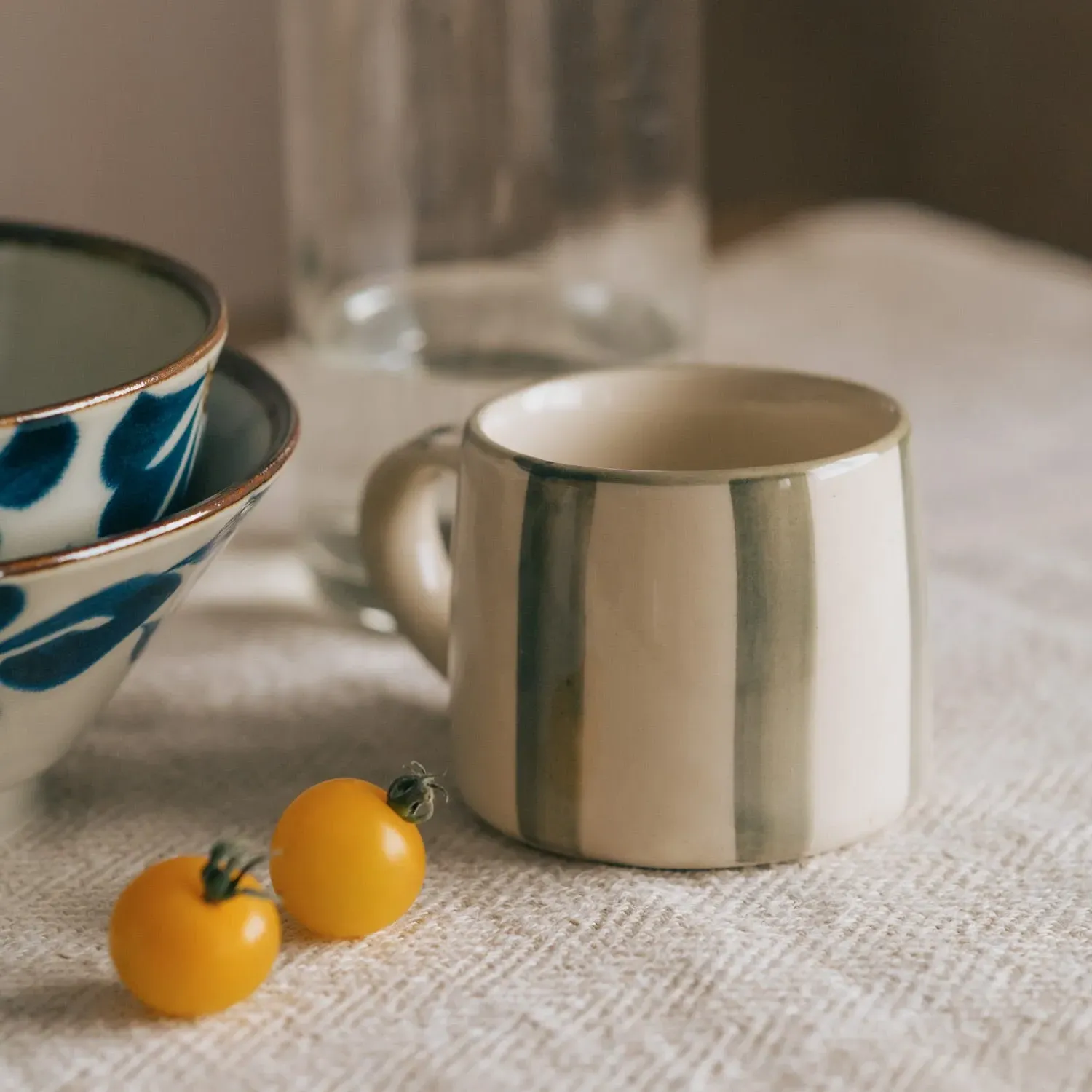 Koko Striped Mug - Forest Green, Stoneware