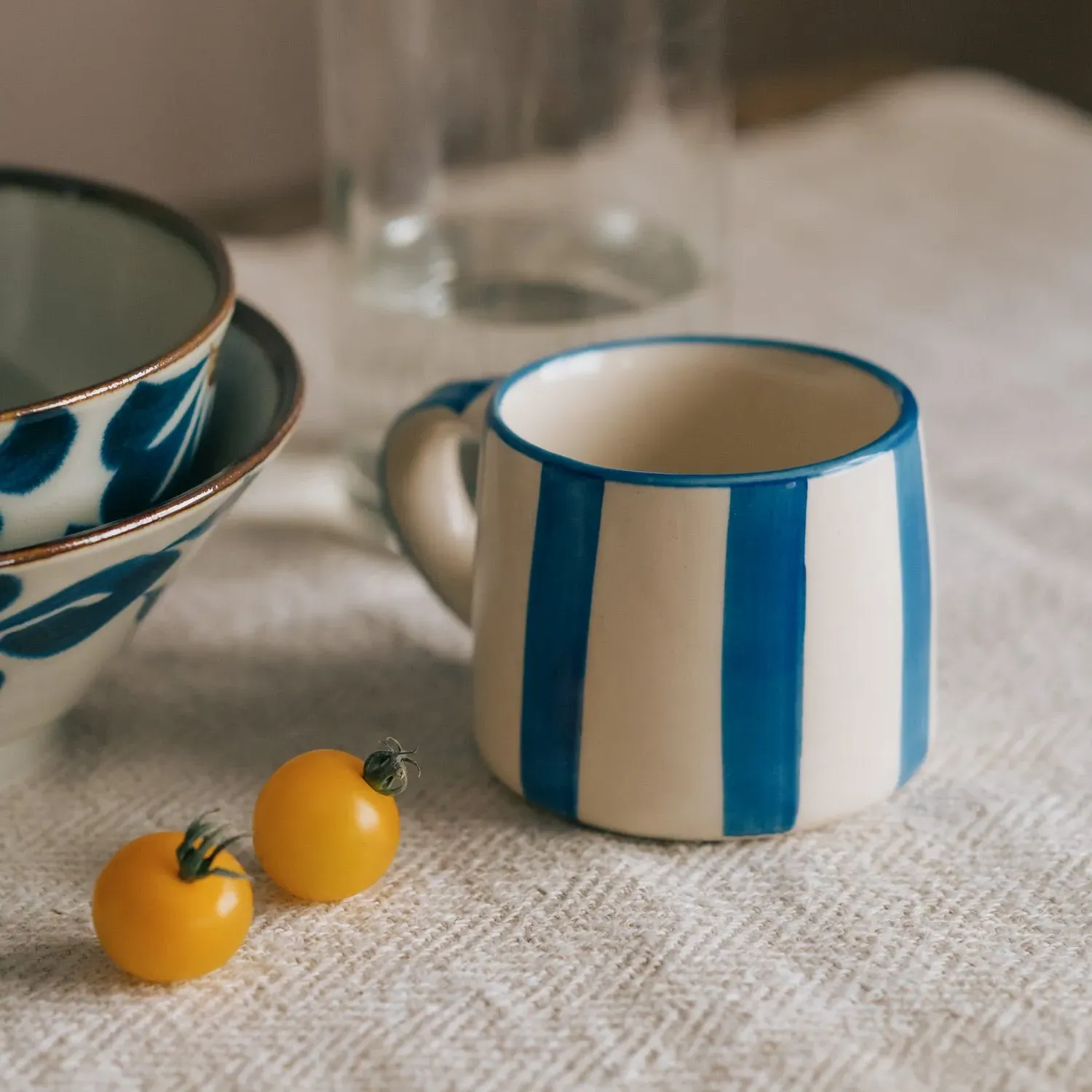 Koko Striped Mug - Ocean Blue, Stoneware