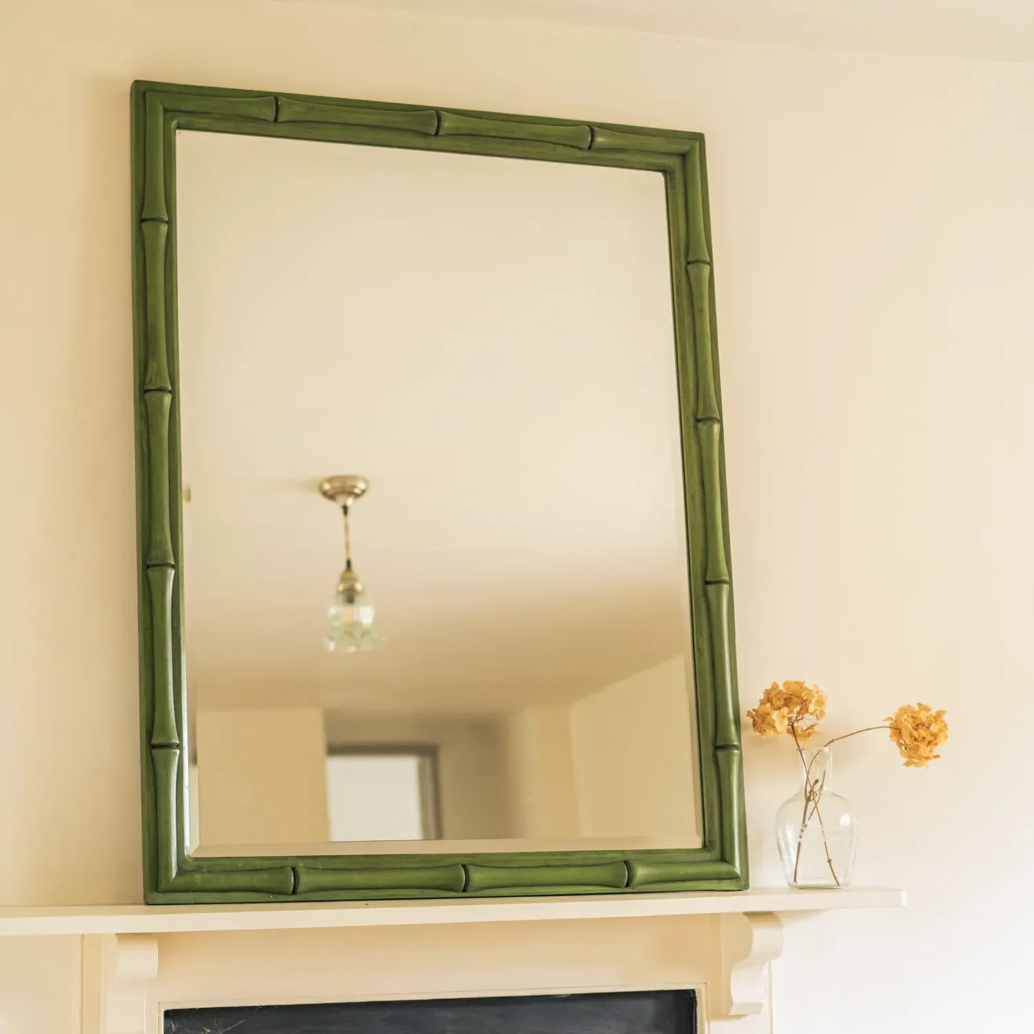 Large Bamboo Wall Mirror - Green, Mango Wood