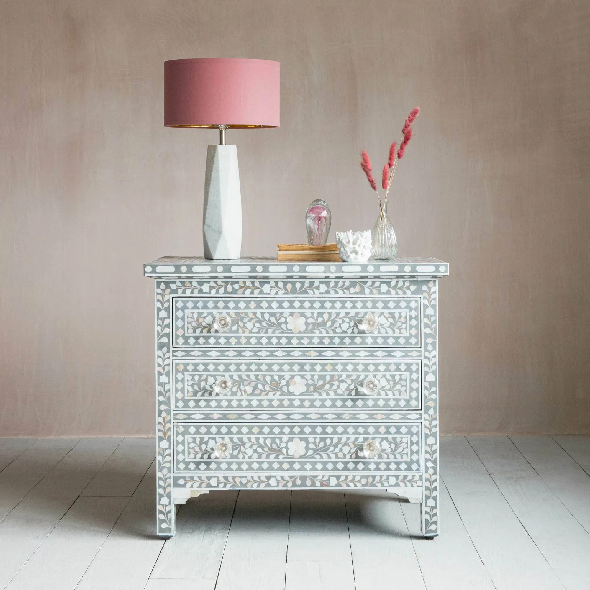 Large Bedside Table - Grey, Mother of Pearl