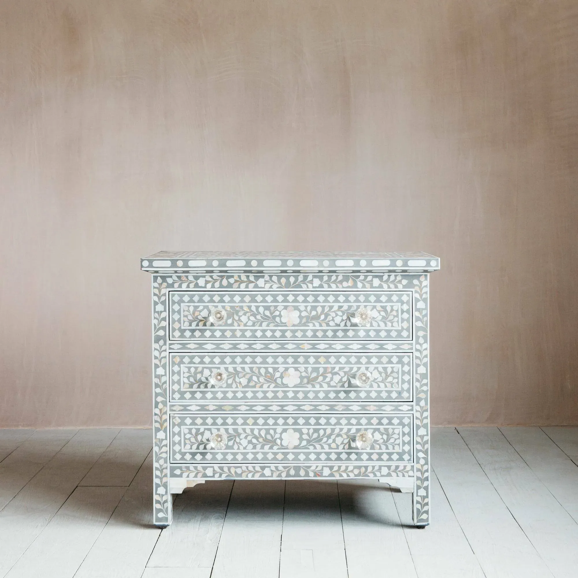 Large Bedside Table - Grey, Mother of Pearl