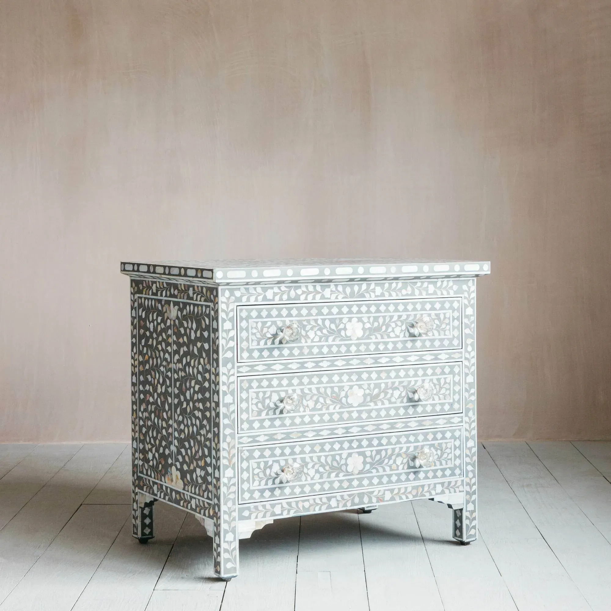 Large Bedside Table - Grey, Mother of Pearl