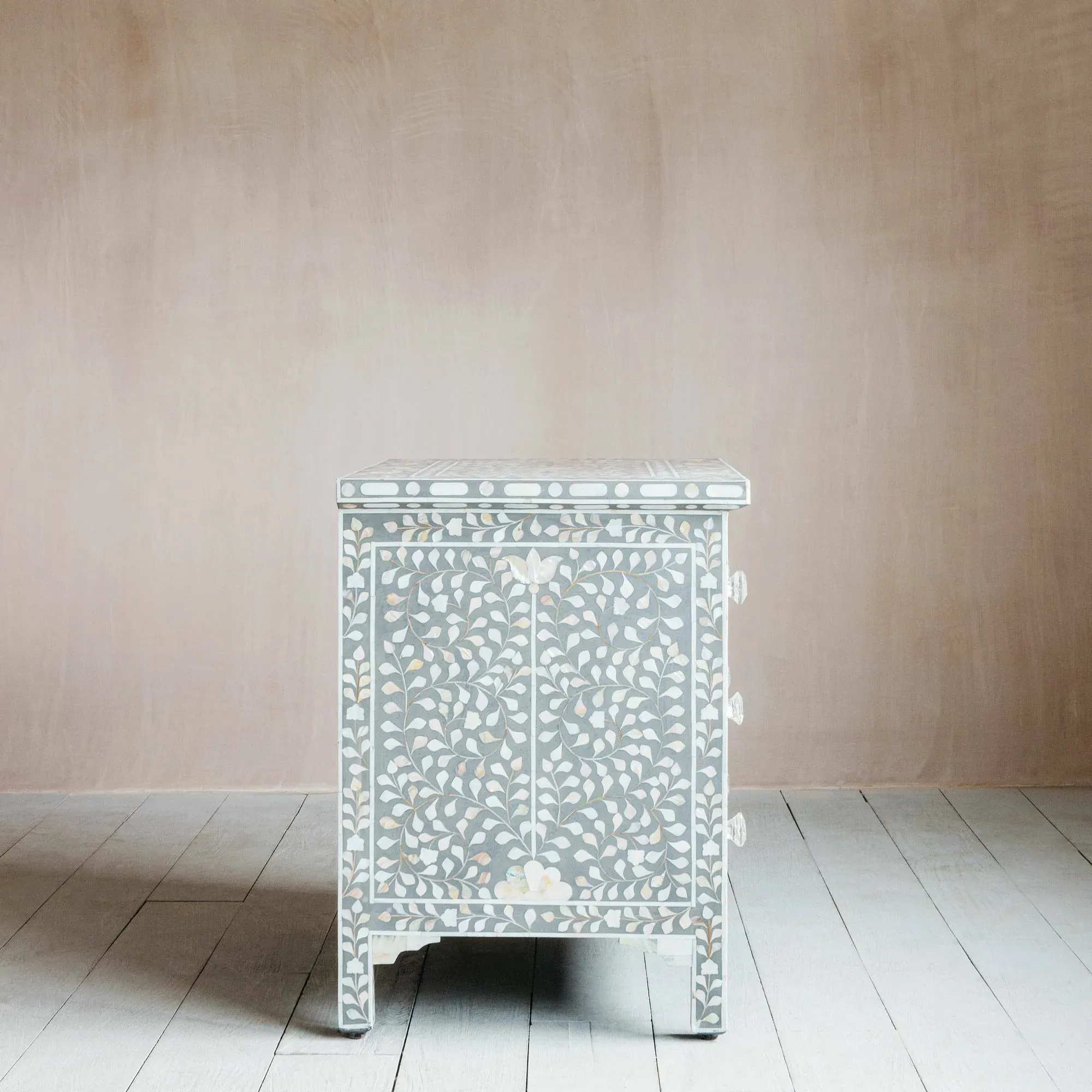 Large Bedside Table - Grey, Mother of Pearl