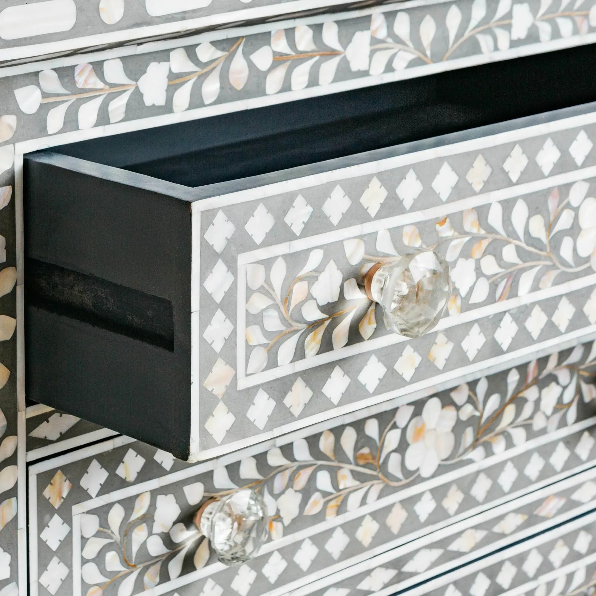 Large Bedside Table - Grey, Mother of Pearl