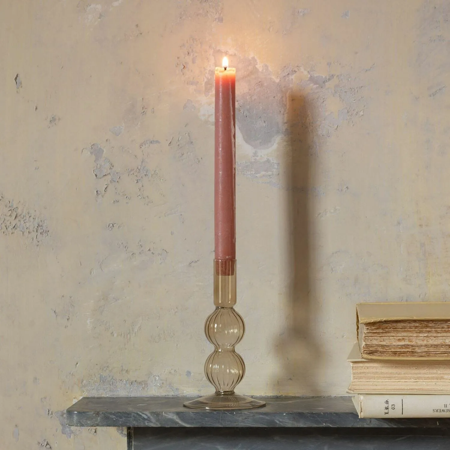 Large Bubble Candle Holder - Sand Brown, Glass
