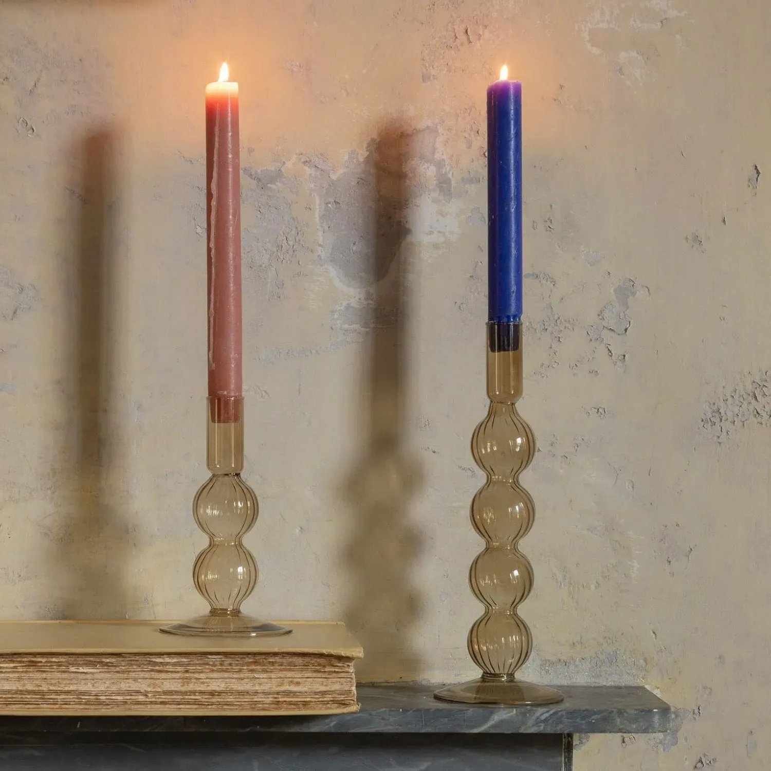 Large Bubble Candle Holder - Sand Brown, Glass