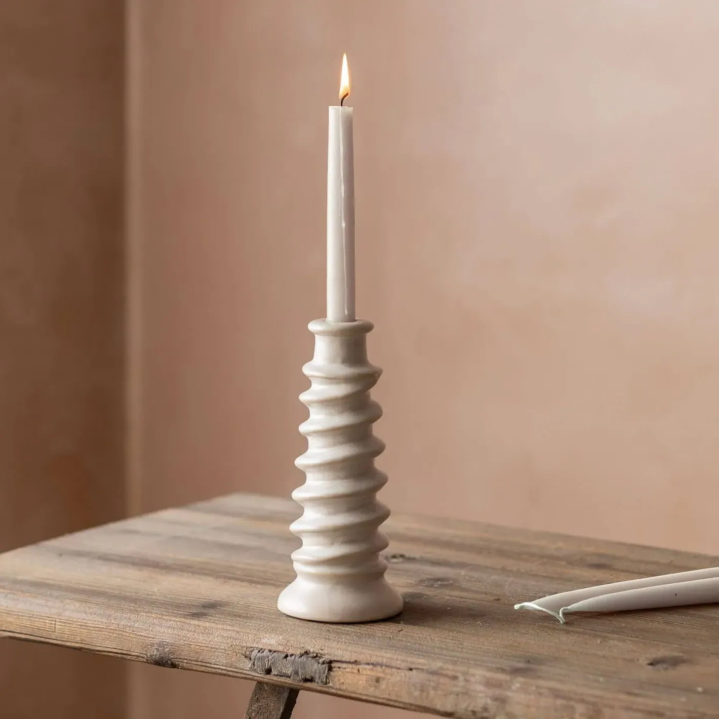 Large Capstan Candle Holder - Sandy, Glazed Stoneware