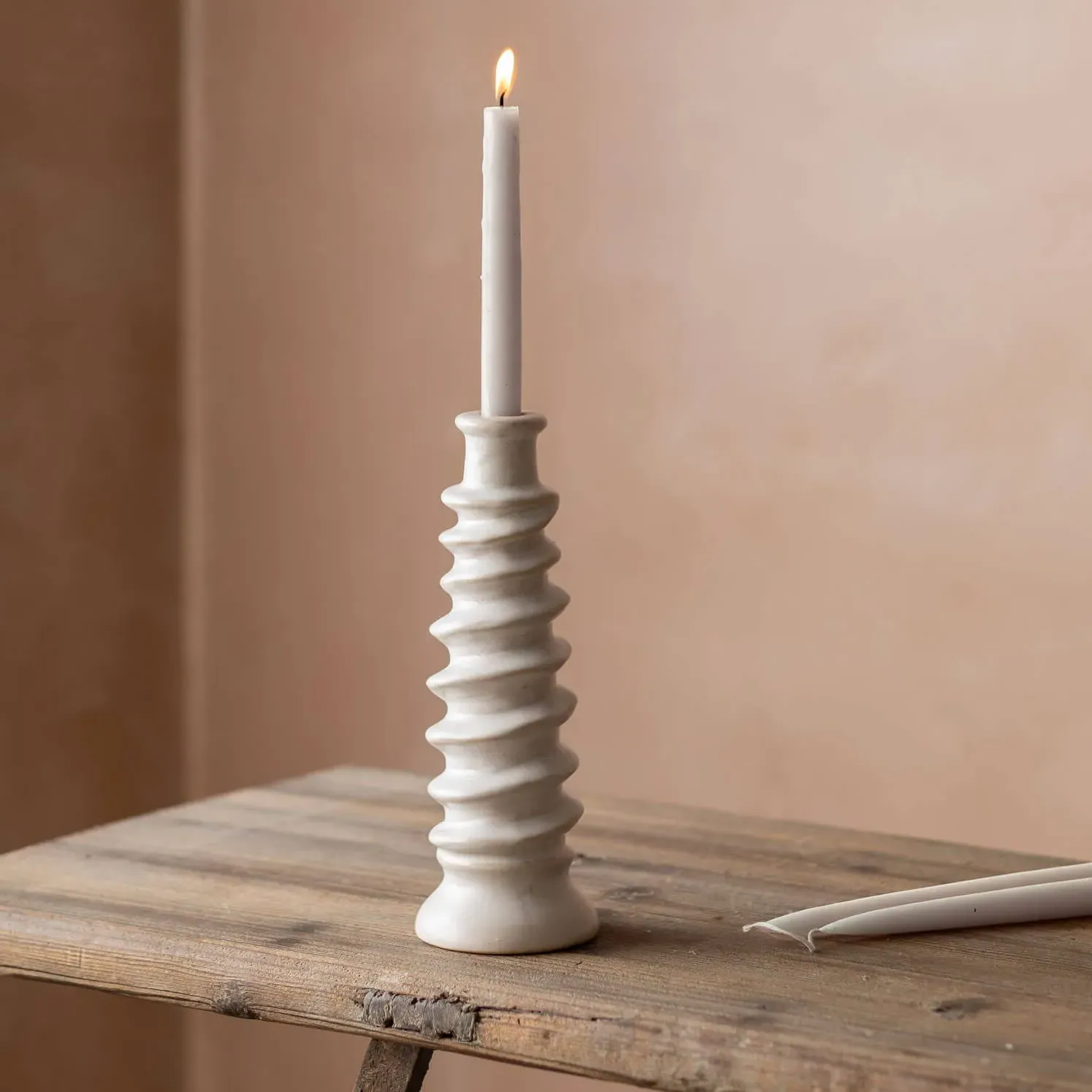 Large Capstan Candle Holder - Sandy, Glazed Stoneware