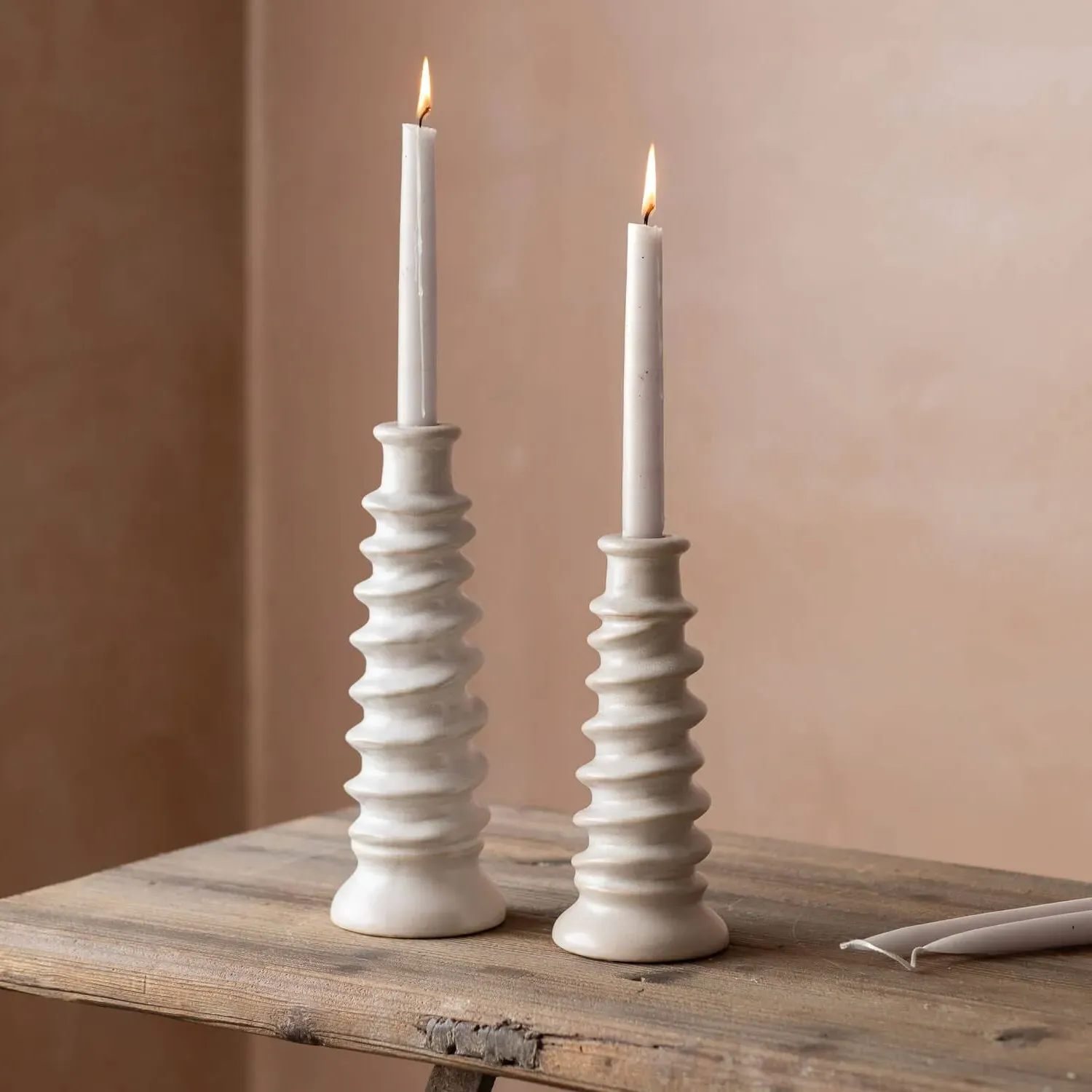 Large Capstan Candle Holder - Sandy, Glazed Stoneware