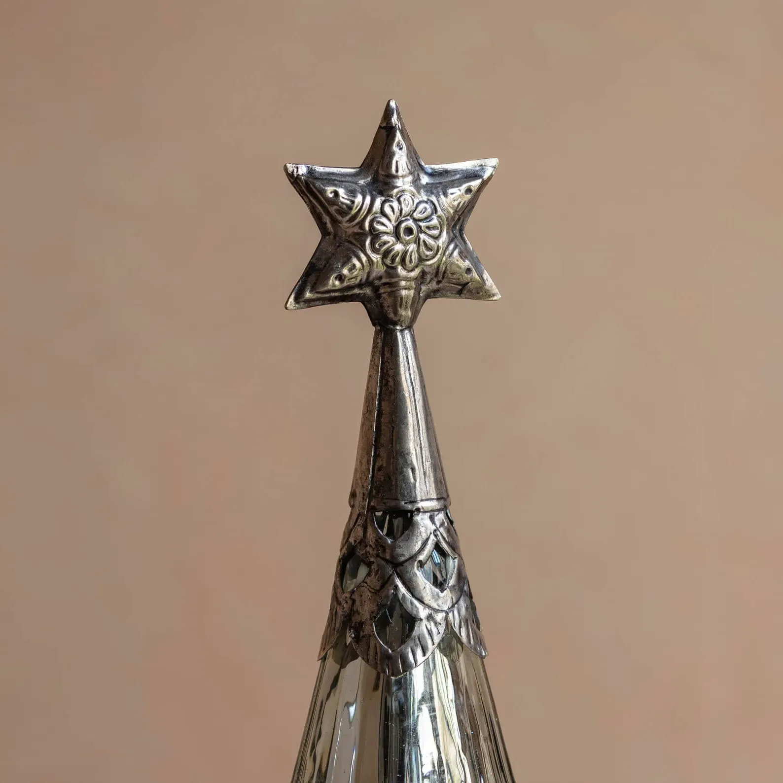 Large Christmas Tree Ornament - Antiqued Silver, Glass