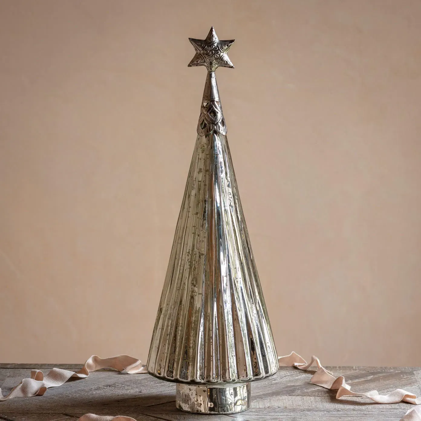 Large Christmas Tree Ornament - Antiqued Silver, Glass image