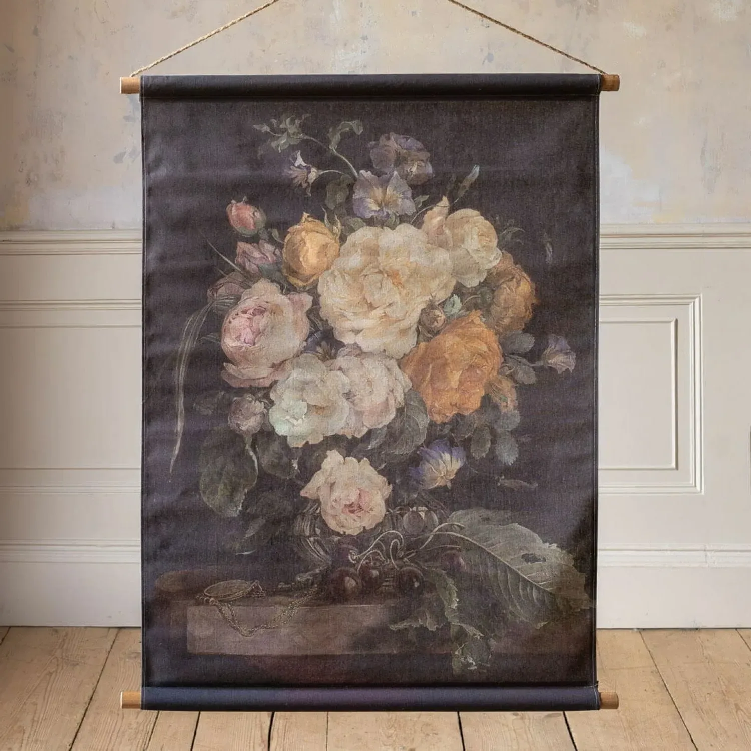 Large Dark Floral Hanging Canvas - Dark Hues