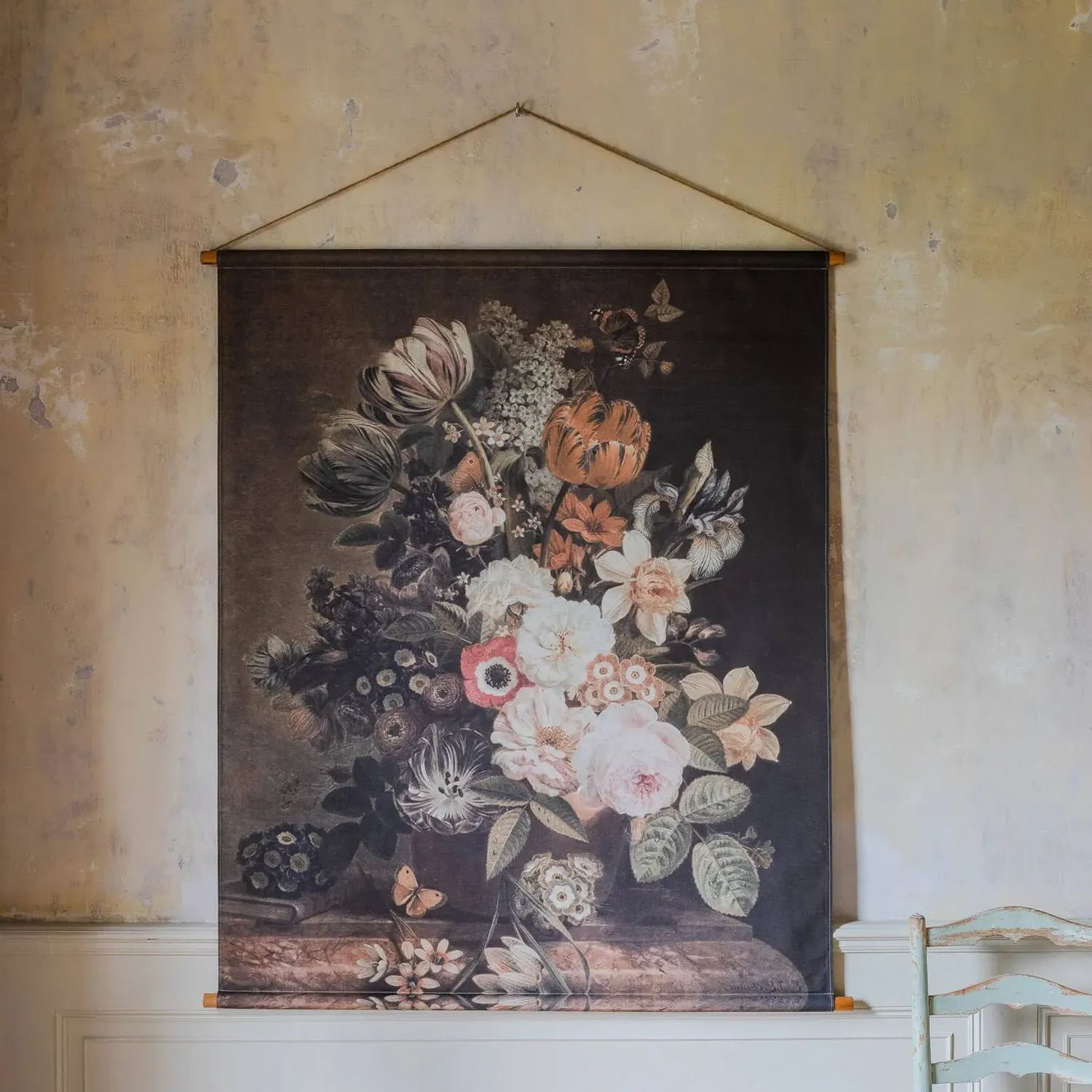 Large Dark Floral Hanging Canvas - Dark Hues