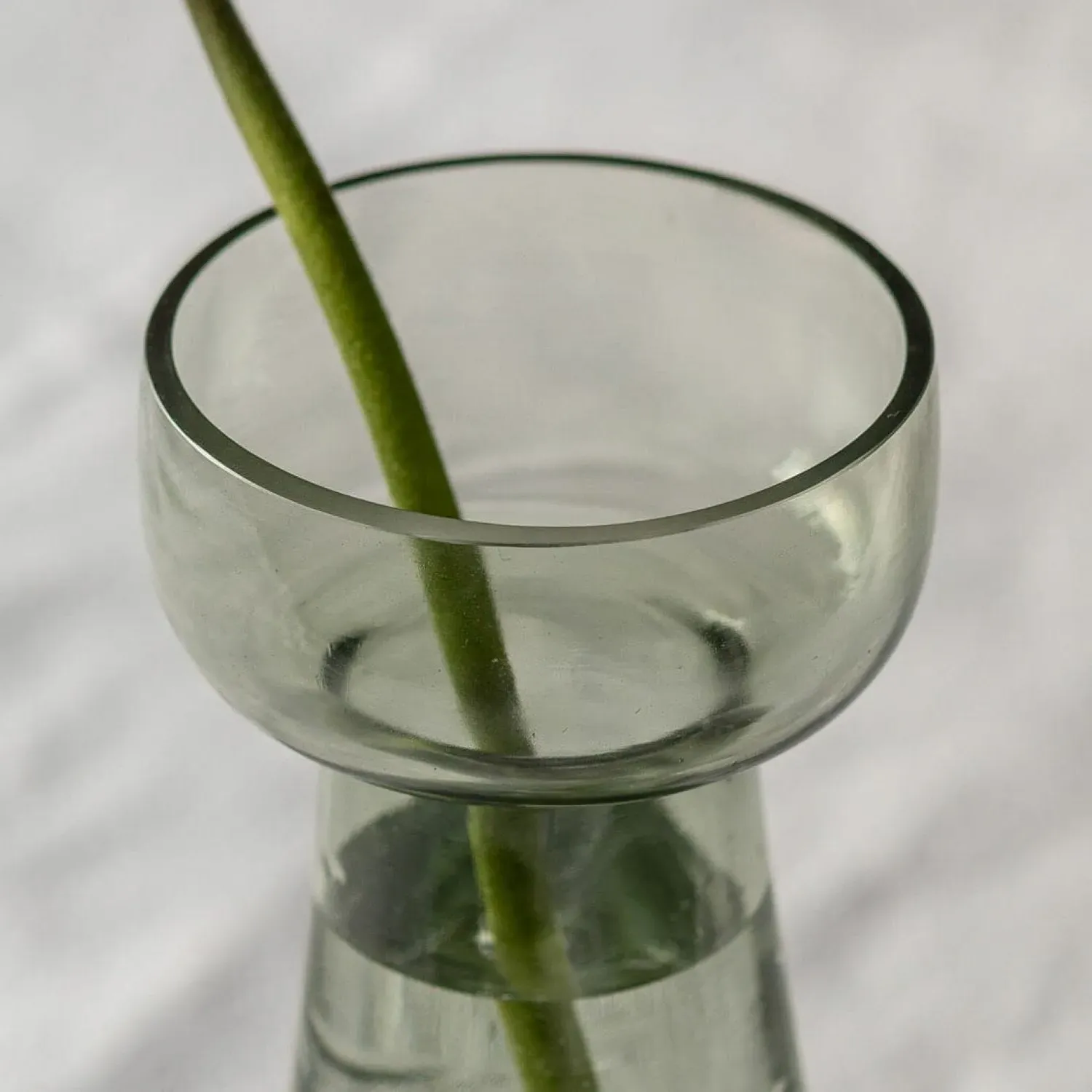 Large Etched Floral Glass Vase - Green