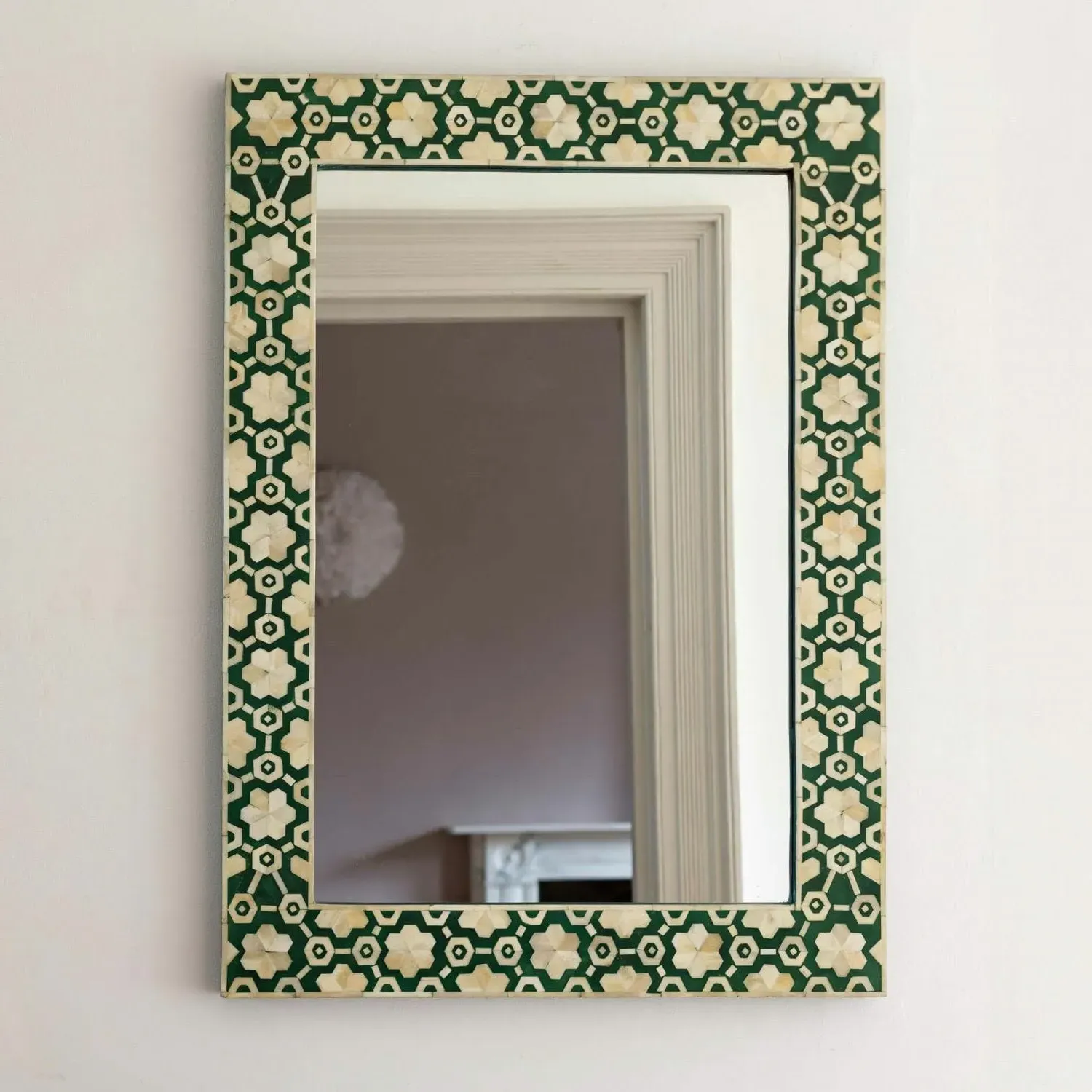Large Floral Bone Inlay Mirror - Jade Green