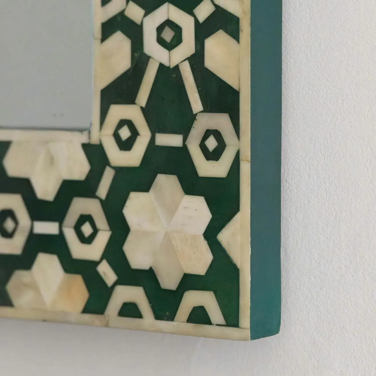 Large Floral Bone Inlay Mirror - Jade Green