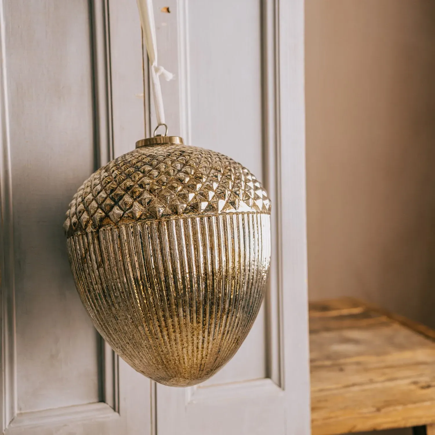 Large Hanging Acorn Decoration - Distressed Gold