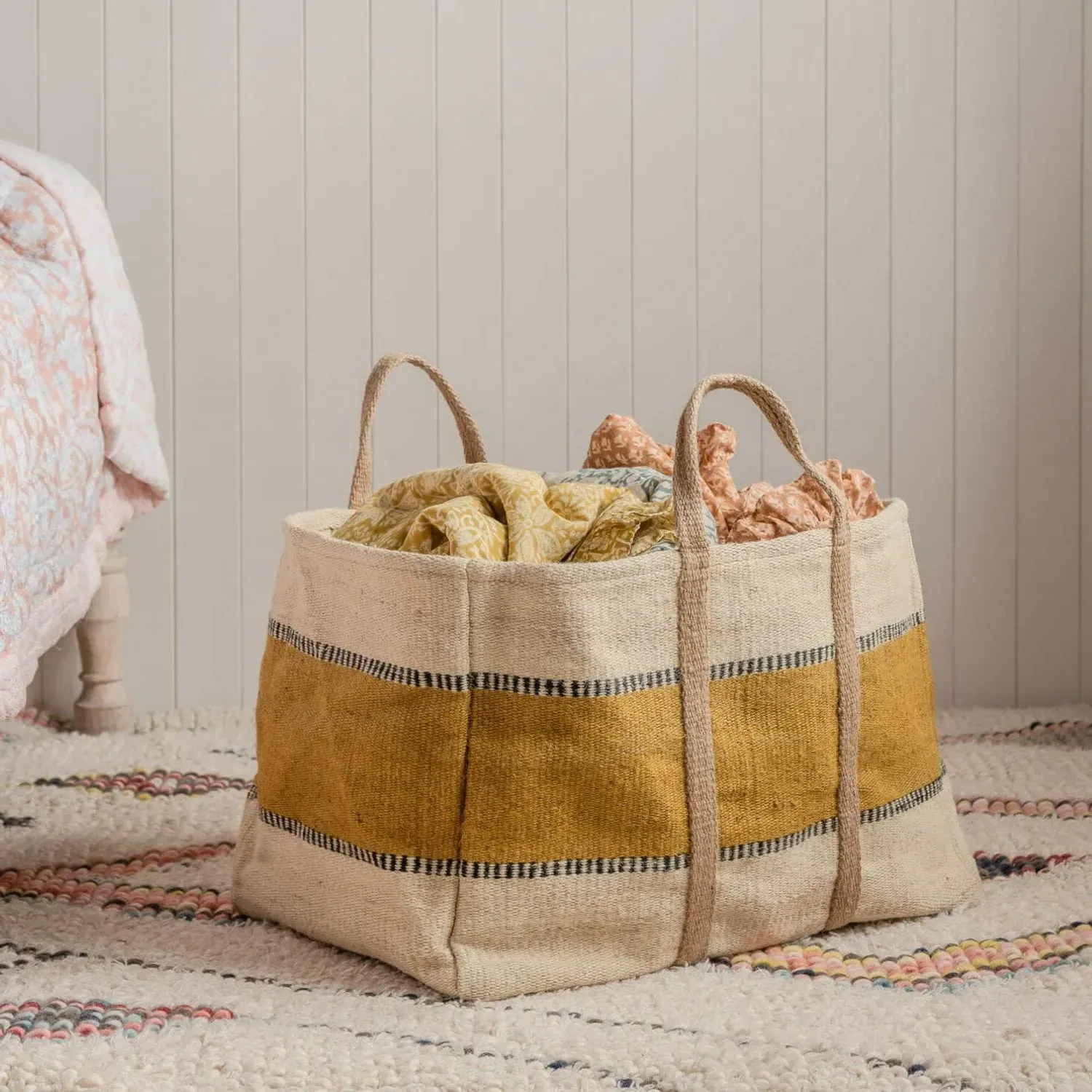 Large Jute Storage Basket - Denim