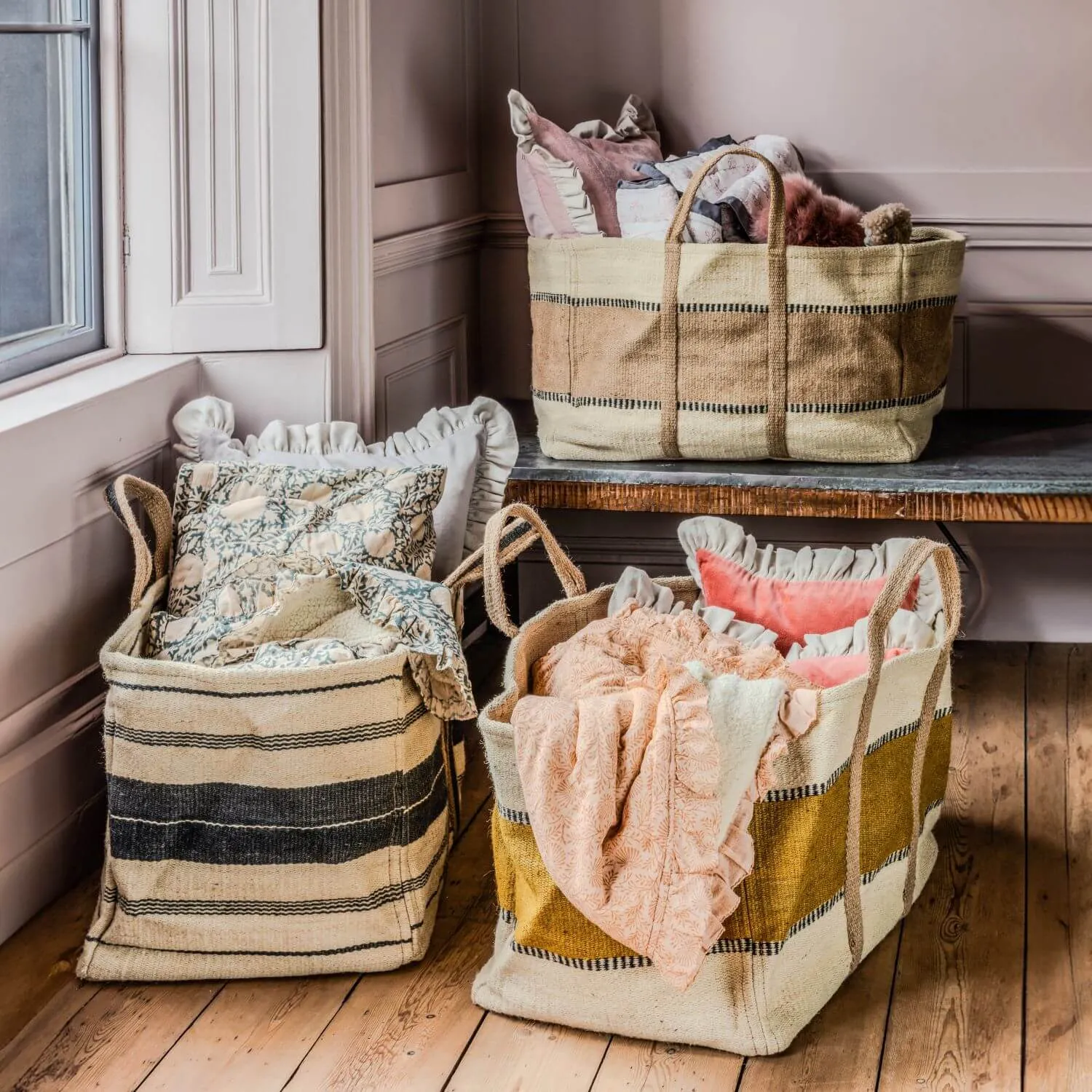 Large Jute Storage Basket - Denim image