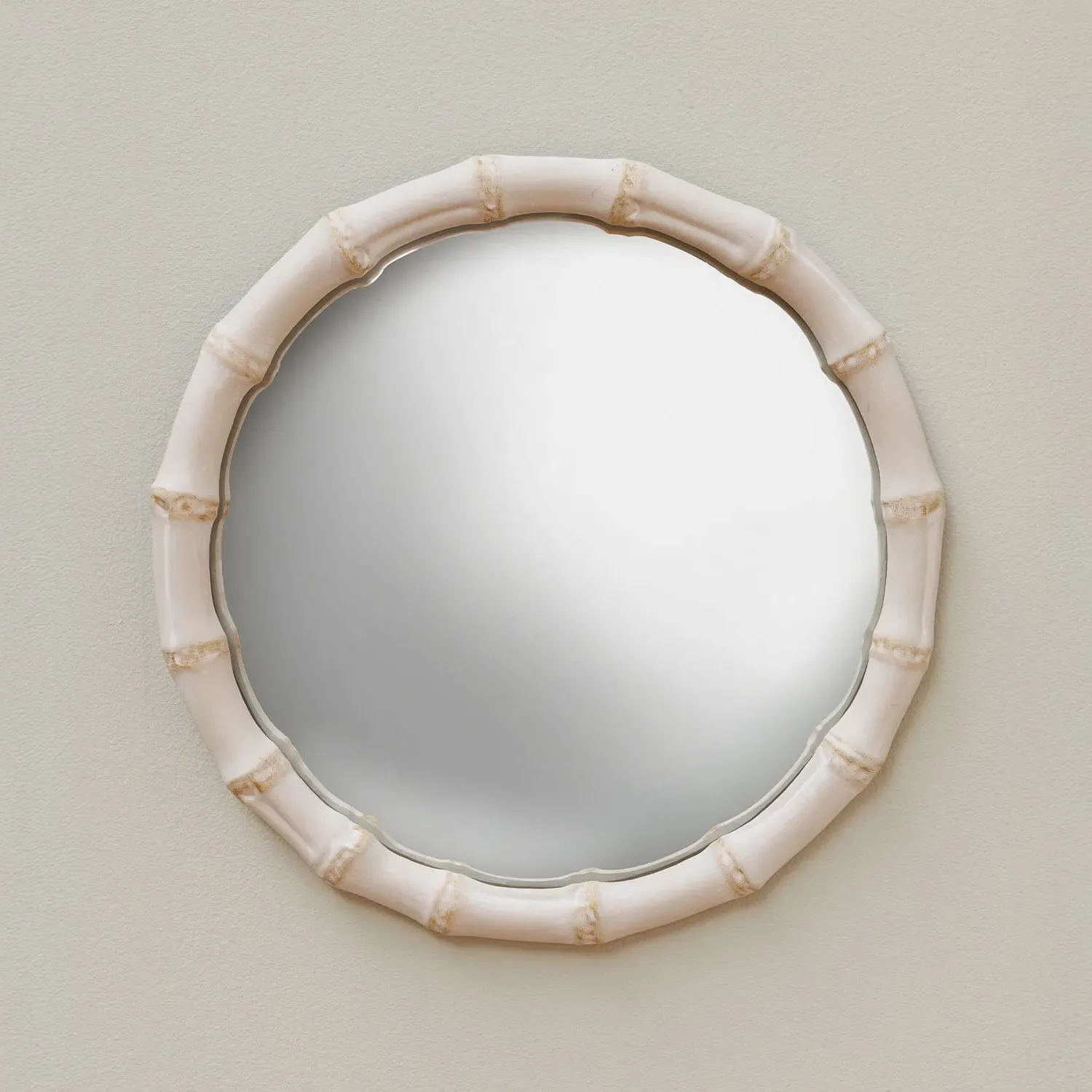 Large Round Convex Mirror with Bamboo Detail - White