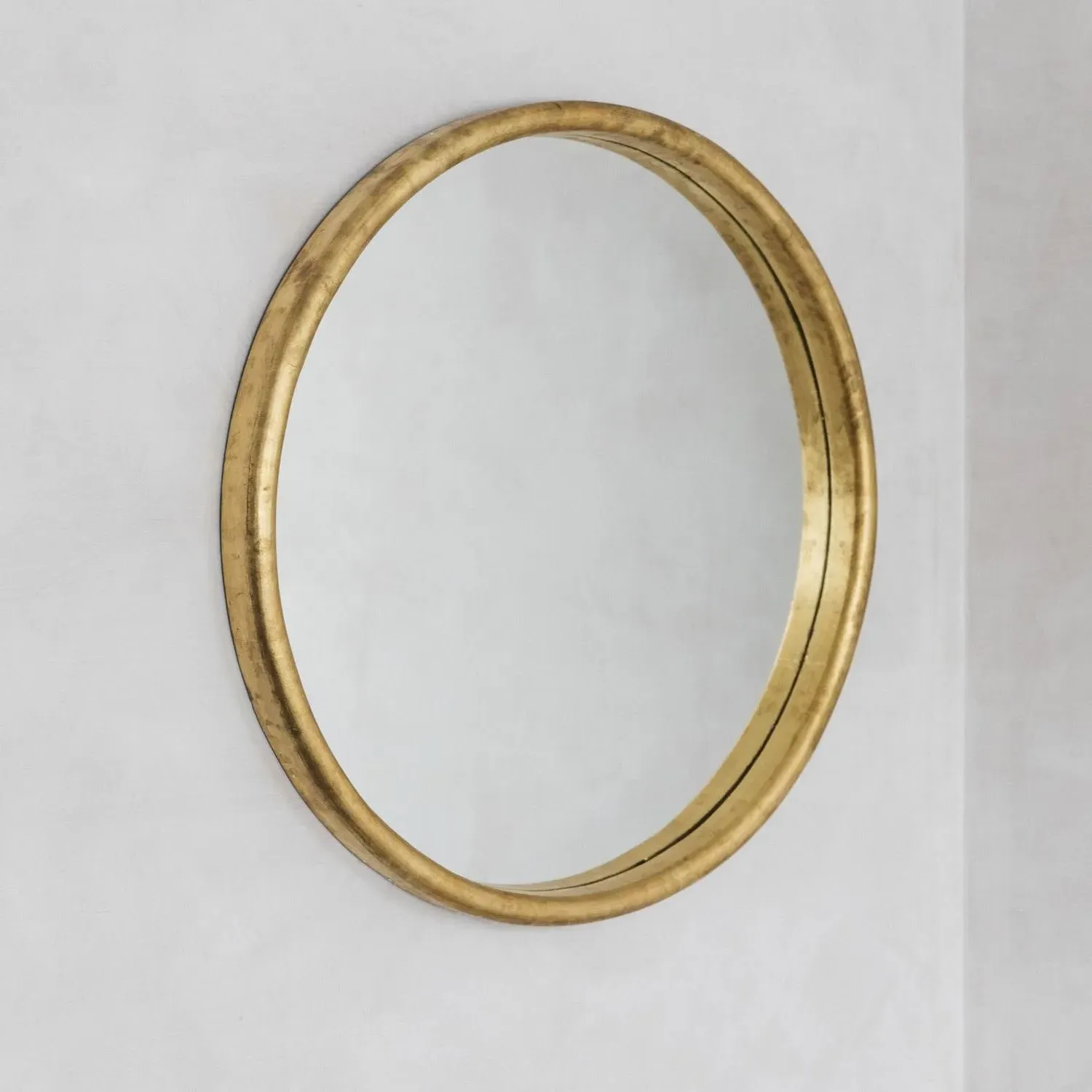 Large Round Gold Foil Mirror - Gold, Mango Wood