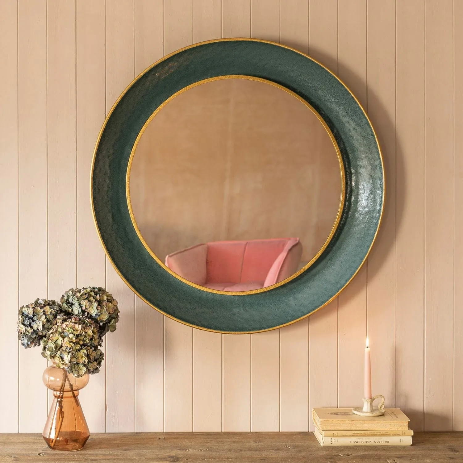 Large Round Mirror - Teal, Iron